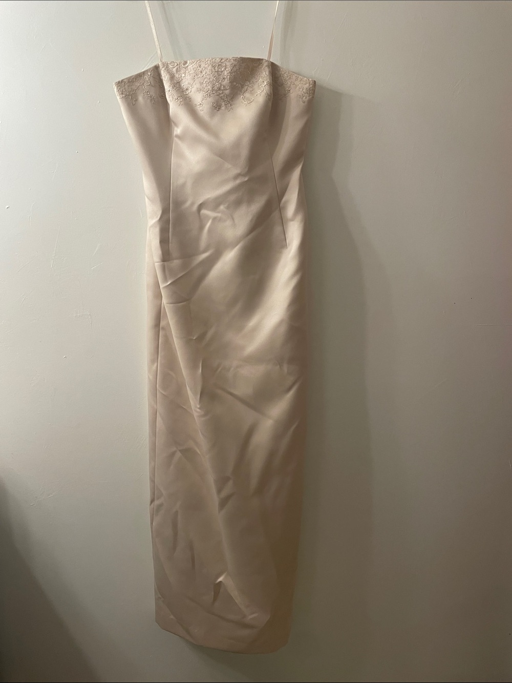 Ann Taylor Strapless Cream Satin Column Dress